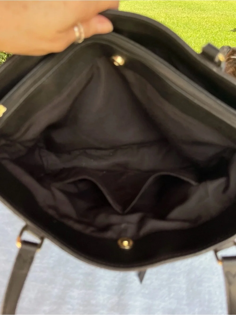 Liz Claiborne “Jessica” Black Leather Shoulder Tote with Gold Hardware